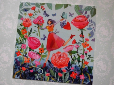 Mila Marquis Postkarte Frau mit Rosenblüten quadratisch