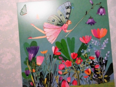 Mila Marquis Postkarte Elfe mit Blüten quadratisch