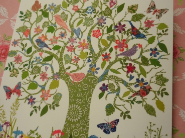 Carola Pabst Lack Postkarte Vintage Baum mit Vögeln