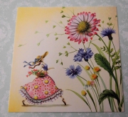 Nina Chen Glitter Postkarte Frau mit Wiesenblumen quadratisch