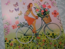 Mila Marquis Postkarte Frau auf Fahrrad quadratisch