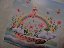 Nina Chen Glitter Postkarte Frau auf Regenbogen quadratische