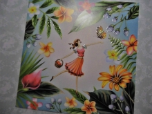 Nina Chen Glitter Postkarte Frau mit Blüten und Schmettlingen quadratisch