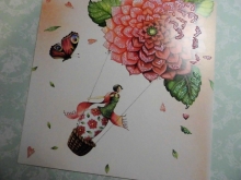 Nina Chen Glitter Postkarte Frau im Blütenballon quadratische