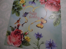 Nina Chen Glitter Postkarte Happy Birthday  Blüten und Herz quadratisch