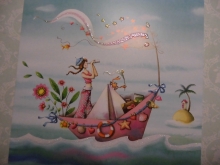 Nina Chen Glitter Postkarte Frau auf einem Boot quadratisch