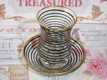 Tafelgut Teeglas mit Untertasse  Goldrand