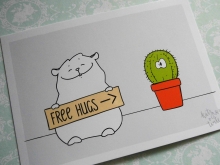 Katz & Tinte Postkarte Kaktus free hugs Spruchkarte