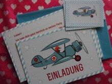 ♥ 6er Set EINLADUNGSKARTEN Retro Flieger